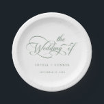Assiettes En Carton Mariage de calligraphie classique romantique Sage<br><div class="desc">Plaque de papier mariage simple sauge vert et blanc présente une calligraphie tourbillonnant élégante et romantique avec vos noms. Pour une personnalisation plus avancée de cette conception,  cliquez sur le BOUTON OUTIL DESIGN BLEU ci-dessus !</div>