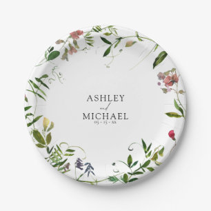 Assiettes En Carton Mariage de calligraphie Fleur sauvage moderne