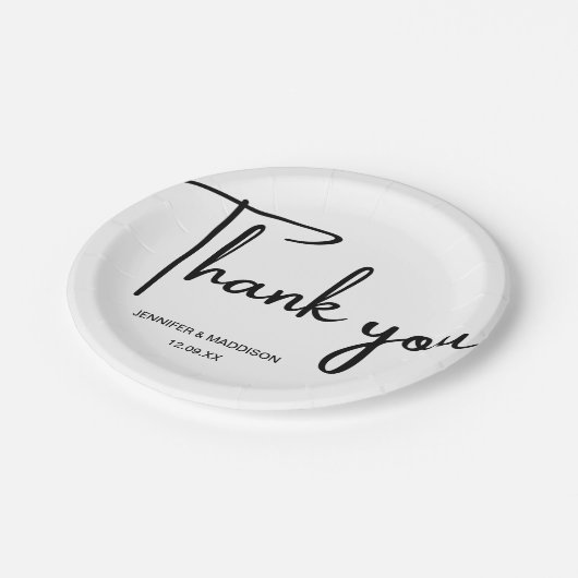 Assiettes En Carton Mariage de calligraphie noir et blanc Merci (Angle)