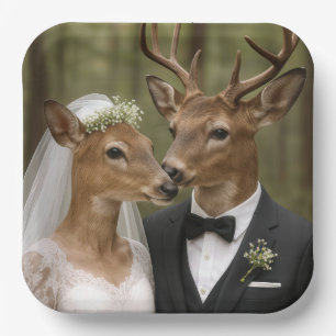 Assiettes En Carton Mariage de cerf et biche dans la forêt