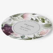 Assiettes En Carton Mariage de charme botanique rose et prune (Angle)