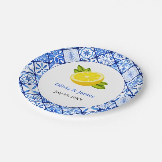 Assiettes En Carton Mariage de citron bleu méditerranéen italien (Angle)