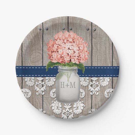 Assiettes En Carton Mariage de corail décoré d'un monogramme (Devant)