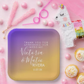 Assiettes En Carton Mariage de coucher de soleil jaune violet Ombre (Fête)