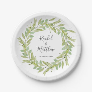 Assiettes En Carton Mariage de couronne de feuillage vert