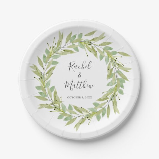 Assiettes En Carton Mariage de couronne de feuillage vert (Devant)