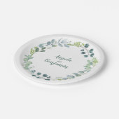 Assiettes En Carton Mariage de couronnes Feuilles vert aquarelle (Angle)