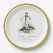 Assiettes En Carton Mariage de croquis noir et blanc (Devant)