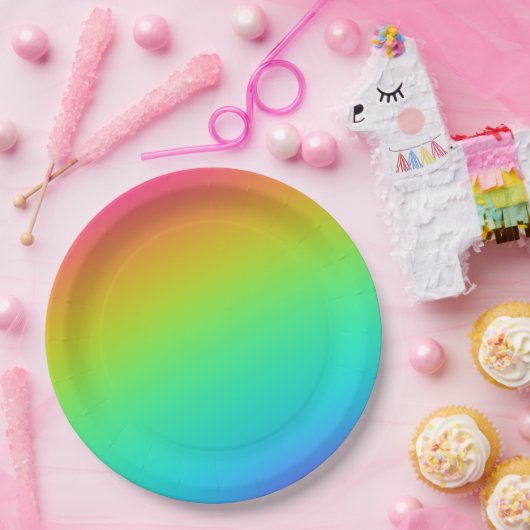 Assiettes En Carton Mariage de dégradé arc-en-ciel lumineux (Fête)