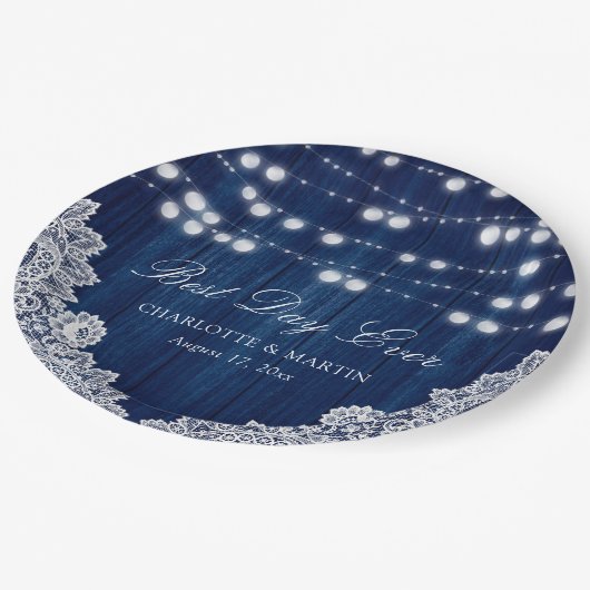 Assiettes En Carton Mariage de dentelle en bois rustique (Angle)