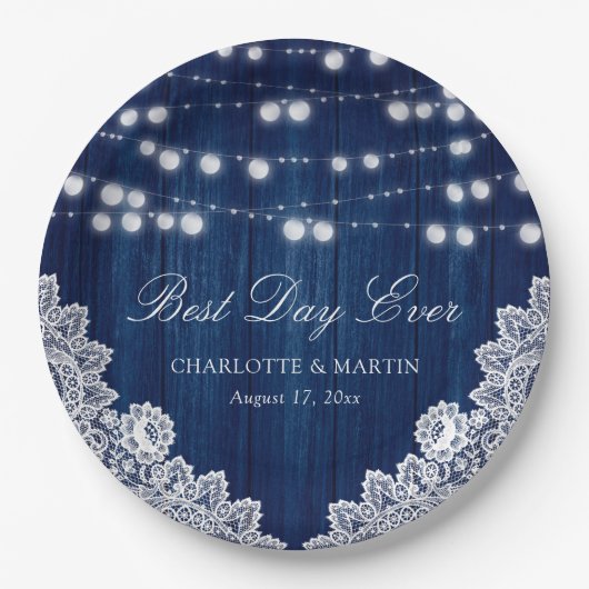 Assiettes En Carton Mariage de dentelle en bois rustique (Devant)