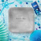 Assiettes En Carton Mariage de dentelle fleurie argentée (Fête)