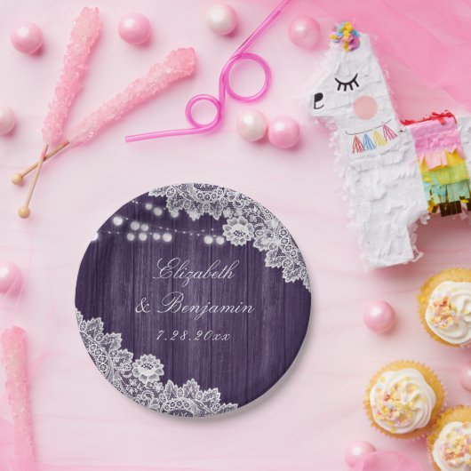 Assiettes En Carton Mariage de dentelle violet rustique (Fête)