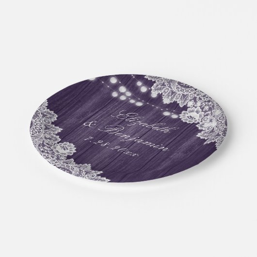Assiettes En Carton Mariage de dentelle violet rustique (Angle)