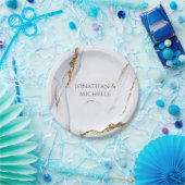 Assiettes En Carton Mariage de design abstrait bleu et or moderne (Fête)