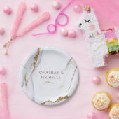 Assiettes En Carton Mariage de design abstrait bleu et or moderne (Fête)