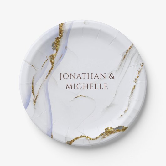 Assiettes En Carton Mariage de design abstrait bleu et or moderne (Devant)