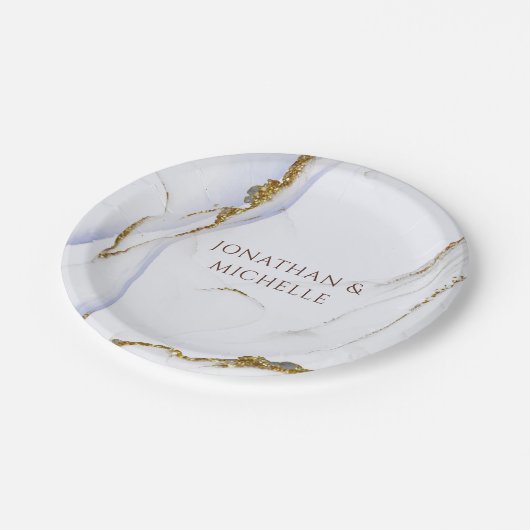 Assiettes En Carton Mariage de design abstrait bleu et or moderne (Angle)