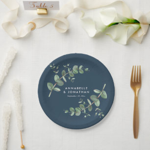 Assiettes En Carton Mariage de feuillage bleu élégant moderne eucalypt