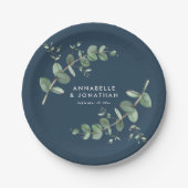 Assiettes En Carton Mariage de feuillage bleu élégant moderne eucalypt (Devant)