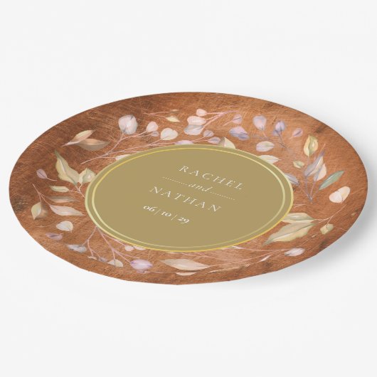 Assiettes En Carton Mariage de feuillage en bois rustique (Angle)