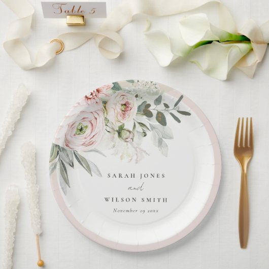 Assiettes En Carton Mariage de feuillage Eucalyptus Pink (Mariage)