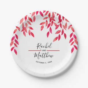 Assiettes En Carton Mariage de feuillage rose chaud