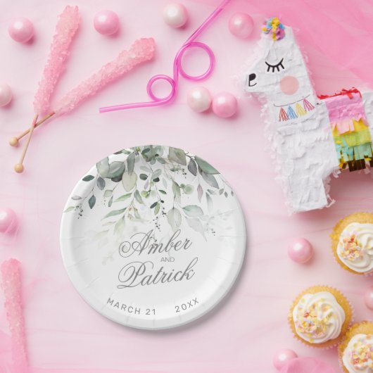 Assiettes En Carton Mariage de feuillage verdoyant (Fête)