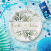 Assiettes En Carton Mariage de feuillage vert et or (Fête)