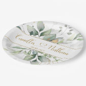 Assiettes En Carton Mariage de feuillage vert et or (Angle)