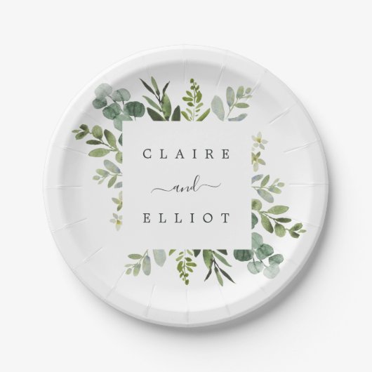 Assiettes En Carton Mariage de feuillage vert Eucalyptus (Devant)