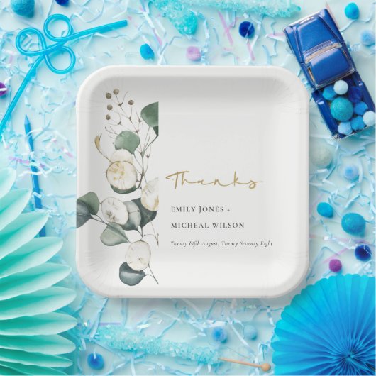 Assiettes En Carton Mariage de feuillage vert rustique Eucalyptus (Fête)