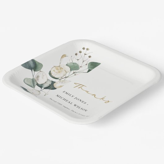 Assiettes En Carton Mariage de feuillage vert rustique Eucalyptus (Angulaire)