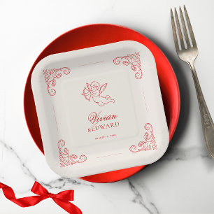 Assiettes En Carton Mariage de février Cupidon Chérubin Dessiné à la M