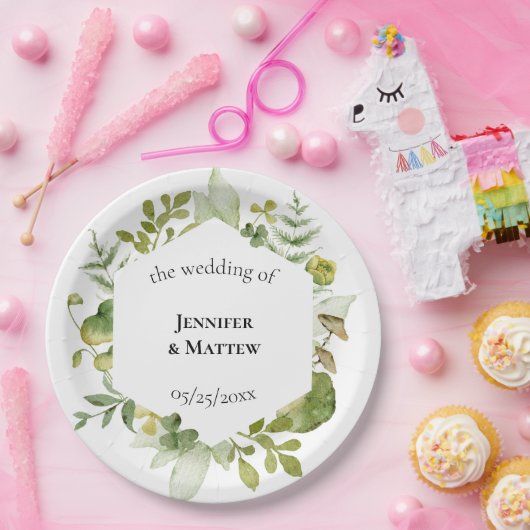 Assiettes En Carton Mariage de fleur romantique (Fête)