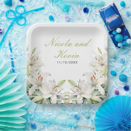 Assiettes En Carton Mariage de fleurs blanches (Fête)