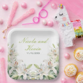 Assiettes En Carton Mariage de fleurs blanches (Fête)