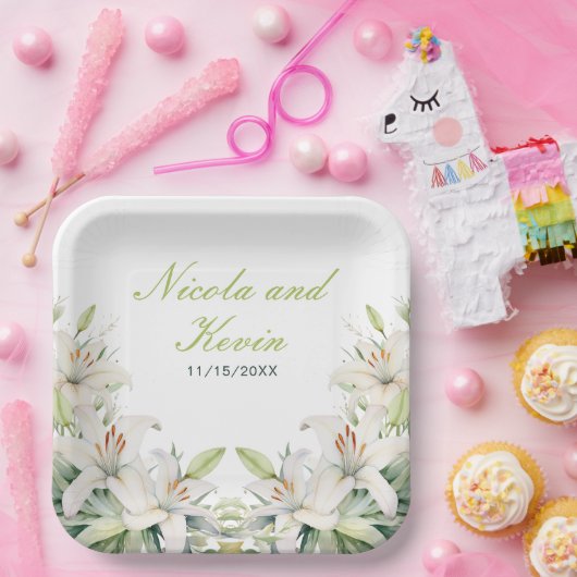 Assiettes En Carton Mariage de fleurs blanches (Fête)