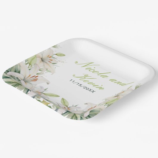 Assiettes En Carton Mariage de fleurs blanches (Angulaire)