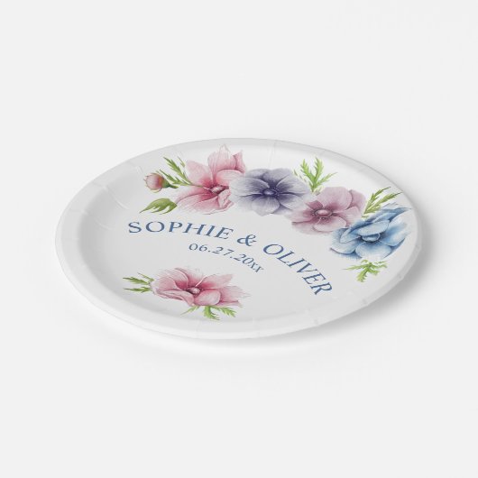 Assiettes En Carton Mariage de fleurs d'anémone aquarelle (Angle)