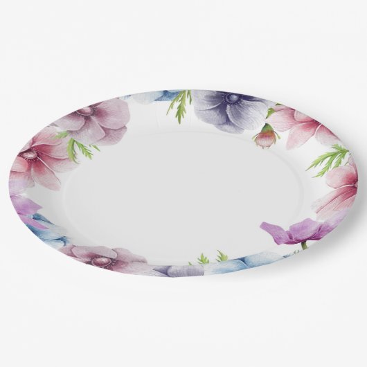 Assiettes En Carton Mariage de fleurs d'anémone aquarelle (Angle)