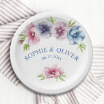 Assiettes En Carton Mariage de fleurs d'anémone aquarelle<br><div class="desc">Ces Plaques Mariages disposent d'un élégant script bleu sur un arrière - plan blanc entouré de magnifiques fleurs Anemone en rose, lavande, bleu, violet et violet avec des feuilles verts. Le texte peut être personnalisé en modifiant les zones de texte. Conçu pour vous par Evco Studio © à www.zazzle.com/store/evcostudio #mariage...</div>