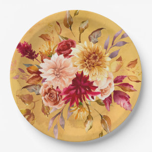 Assiettes En Carton Mariage de fleurs de dahlia orange et jaune brûlés