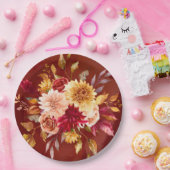 Assiettes En Carton Mariage de fleurs de dahlia rouge foncé et jaune