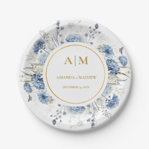 Assiettes En Carton Mariage de fleurs de printemps bleu Dusty