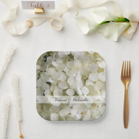 Assiettes En Carton Mariage de fleurs d'Hydrangée blanche (Mariage)