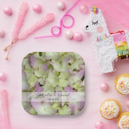 Assiettes En Carton Mariage de fleurs d'Hydrangée presque roses (Fête)