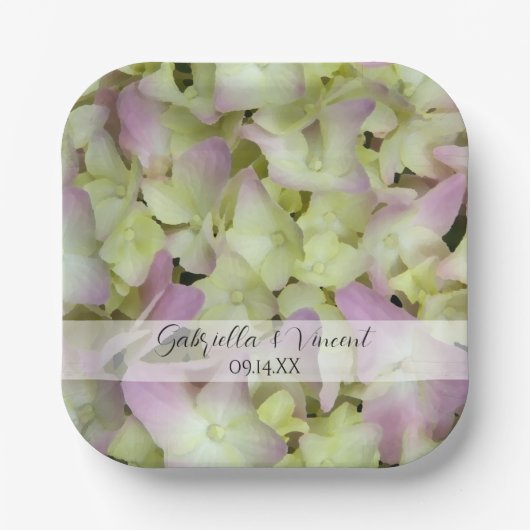 Assiettes En Carton Mariage de fleurs d'Hydrangée presque roses (Recto)