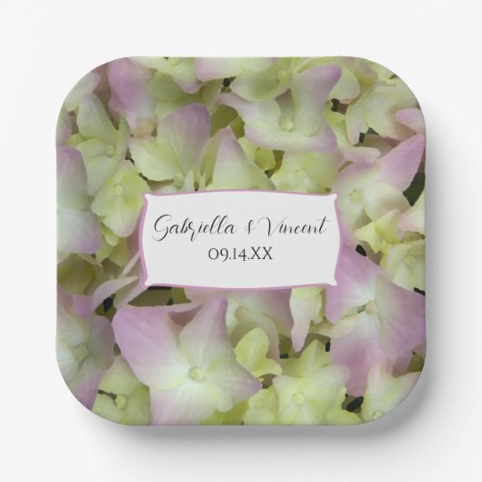 Assiettes En Carton Mariage de fleurs d'Hydrangée presque roses (Recto)