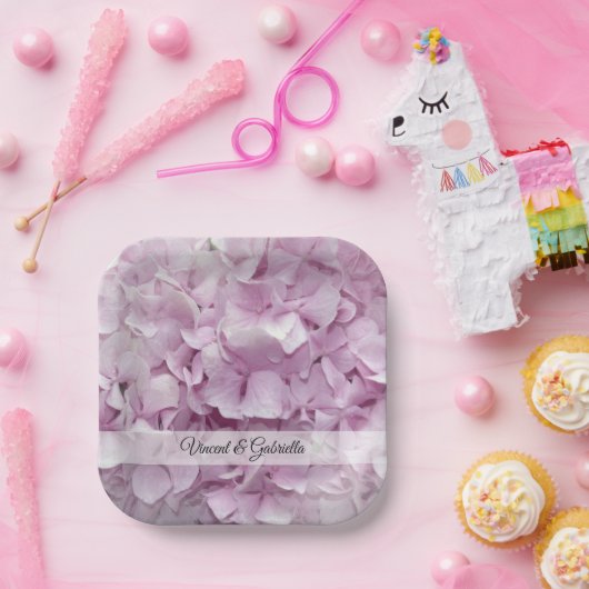 Assiettes En Carton Mariage de fleurs d'Hydrangée rose douce (Fête)